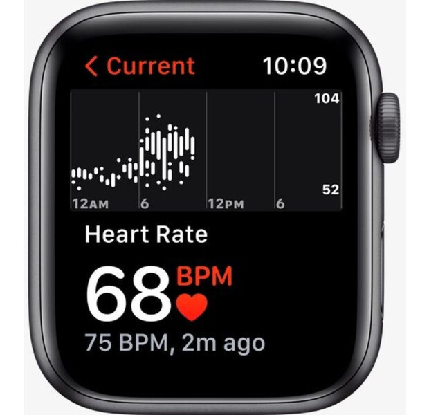 Carcasă Apple Watch SE GPS de 44 mm, gri spațial, din aluminiu, cu bandă sport Midnight (MKQ63)